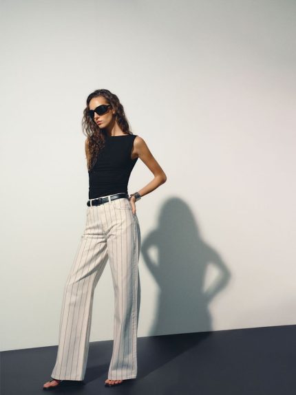 Fior Di Latte Pinstripe Cary High Rise Slouchy Wide Leg Jeans
