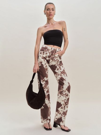 Cowhide Print Val 90s Mid Rise Straight Jeans